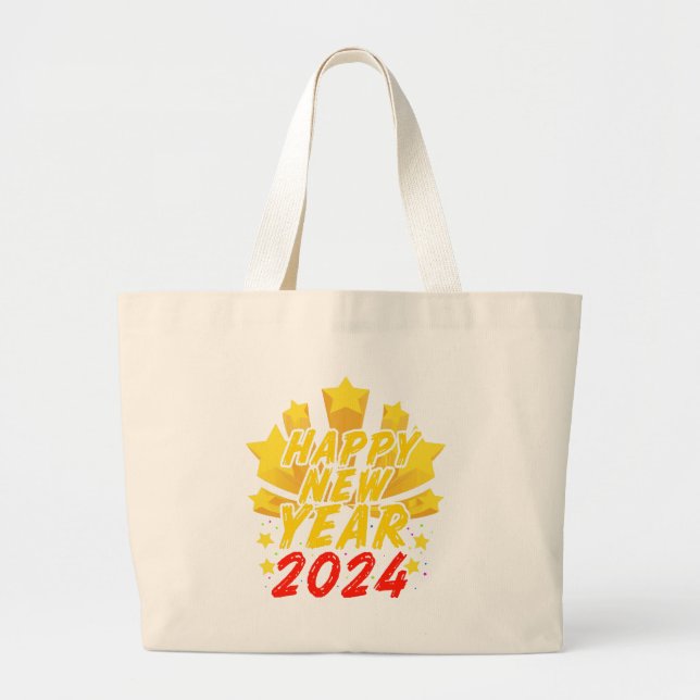 Happy New Year 2024  Large Tote Bag (Front)