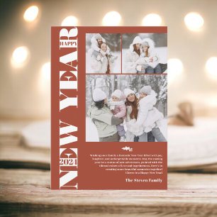 Happy New Year 2024 modern festive 3 photos boho Holiday Card