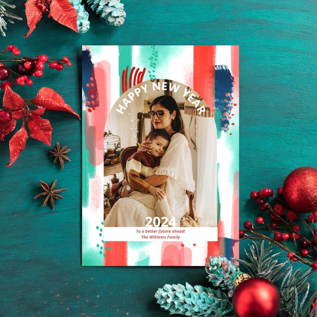 Happy New Year 2024 modern Photo Flat Holiday Card (Creator Uploaded)