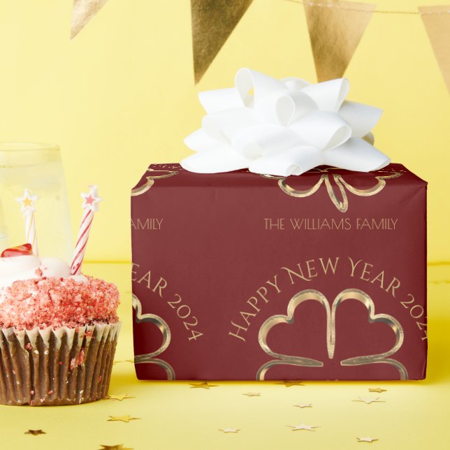Happy New Year 2024 or Your Text Four Leaf Clover  Wrapping Paper (Birthday Party)