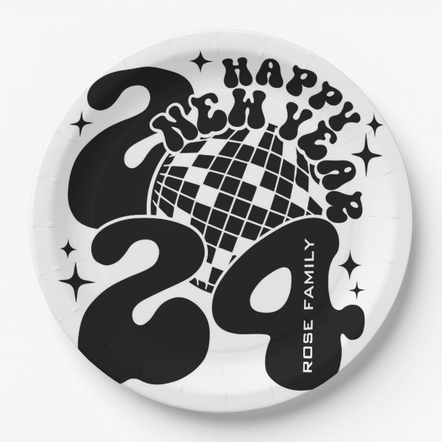 Happy New Year 2024 Paper Plate (Front)