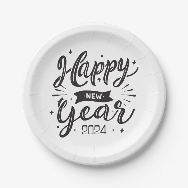 Happy new year 2024  paper plate (Front)