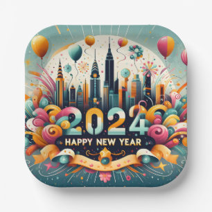 Happy New Year 2024 Paper Plate