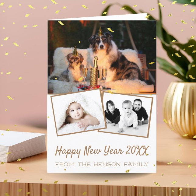 Happy New Year 2024 Photo Collage 3 Photo Holiday Card (Creator Uploaded)