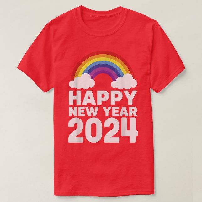 Happy New Year 2024 Rainbow Clouds Chinese Lunar H T-Shirt (Design Front)