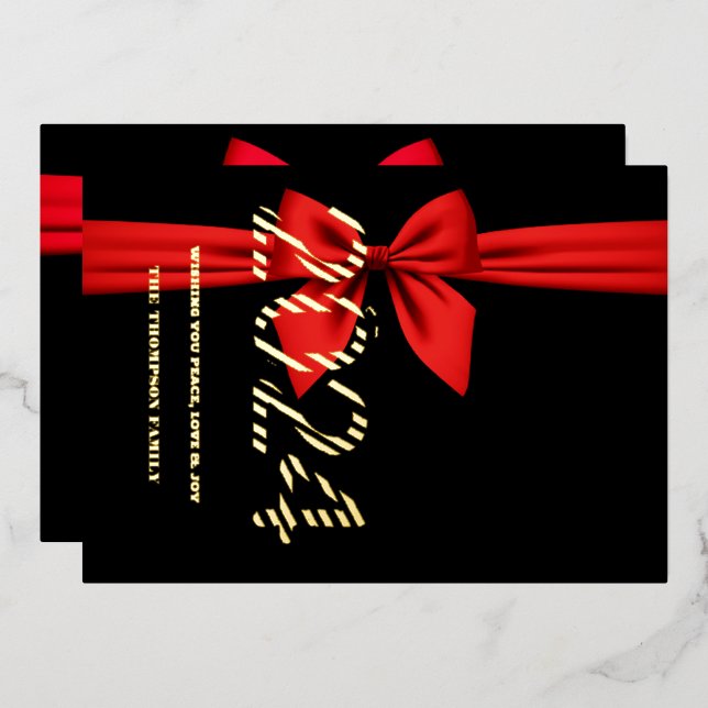 Happy New Year 2024, Red Ribbon Cute Foil Holiday Card (Front/Back)