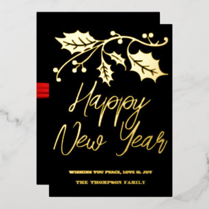 Happy New Year 2024, red ribbon Foil Holiday Card