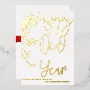 Happy New Year 2024, red ribbon Foil Holiday Card