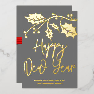 Happy New Year 2024, red ribbon Foil Holiday Card