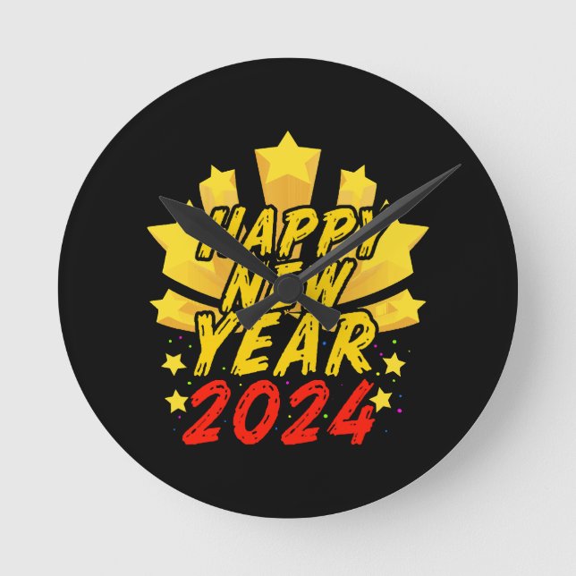 Happy New Year 2024  Round Clock (Front)