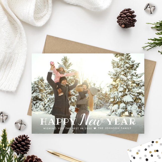Happy New Year 2024 Silver and Gold Confetti Photo Holiday Card (Creator Uploaded)