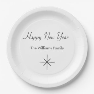 Happy New Year 2024 Simple Snowflake Paper Plate
