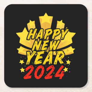 Happy New Year 2024 Square Paper Coaster
