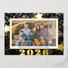 Happy New Year 2024 Star Confetti Photo Foil Holiday Card