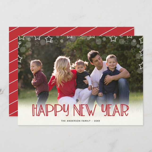 Happy New Year 2024 Stars Photo New Years Holiday Card (Front/Back)
