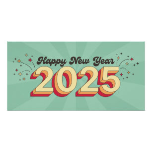Happy new year 2025 3d groovy retro text poster