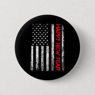 Happy New Year 2025 American Flag Xmas Family Fire 6 Cm Round Badge