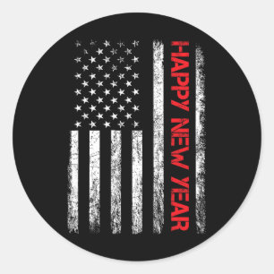 Happy New Year 2025 American Flag Xmas Family Fire Classic Round Sticker