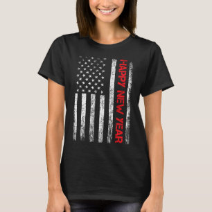 Happy New Year 2025 American Flag Xmas Family Fire T-Shirt