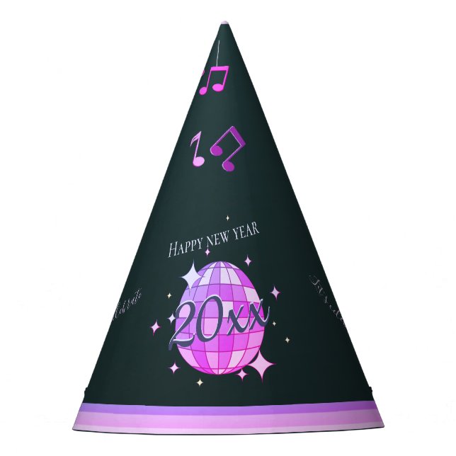 Happy new year 2025 black purple pink party hat (Front)