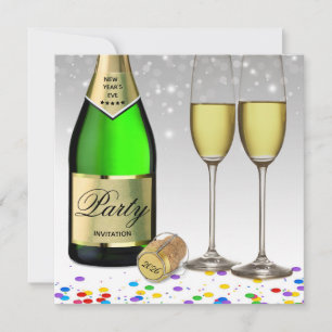 Happy New Year 2025 Bottle Sparkling Wine  Invitation
