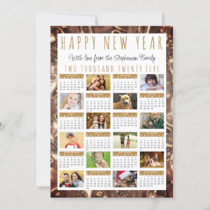 Happy New Year 2025 Calendar 12 Photos Gold Holiday Card