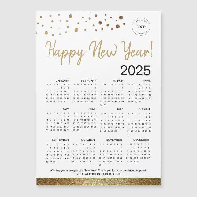Happy New Year 2025 Calendar Your Logo Gold  (Front)
