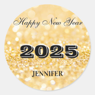 Happy New Year 2025 Chic Custom Gold Business Classic Round Sticker