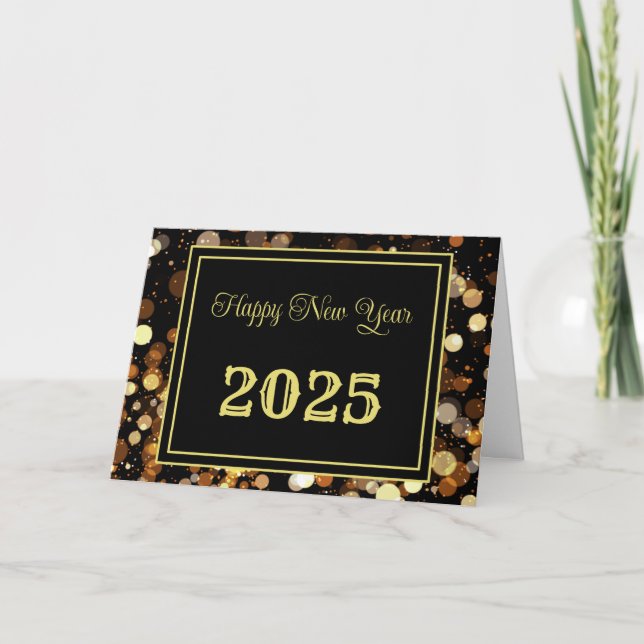 Happy New Year 2025 Chic Custom Gold Business Holiday Card (Front)