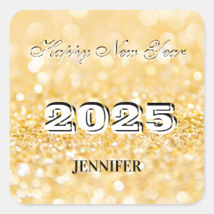 Happy New Year 2025 Chic Custom Gold Business Square Sticker