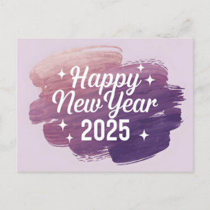 Happy New Year 2025: Colourful Brush Strokes Holiday Postcard