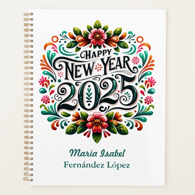 "Happy New Year 2025" Colourful Mexican Fiesta  Planner (Front)