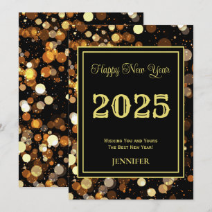 Happy New Year 2025 Elegant Gold Bubble Holiday Card