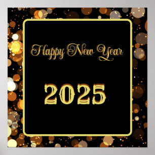 Happy New Year 2025 Elegant Gold Bubble Poster