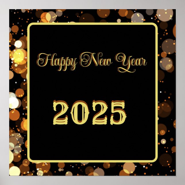 Happy New Year 2025 Elegant Gold Bubble Poster (Front)