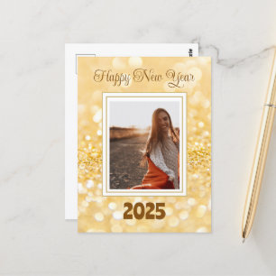 Happy New Year 2025 Elegant Gold Glitter Postcard