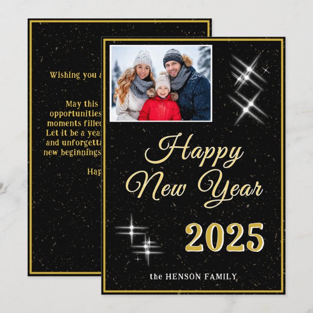 Happy New Year 2025 Elegant Sparkles Photo Holiday Card (Front/Back)