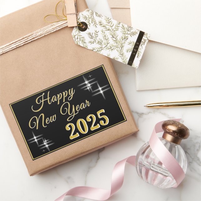Happy New Year 2025 Elegant Sparkles Rectangular Sticker (Gifting)