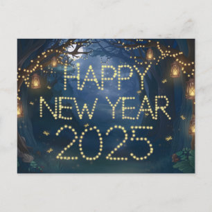 Happy New Year 2025 Enchanted Forest Holiday Postcard