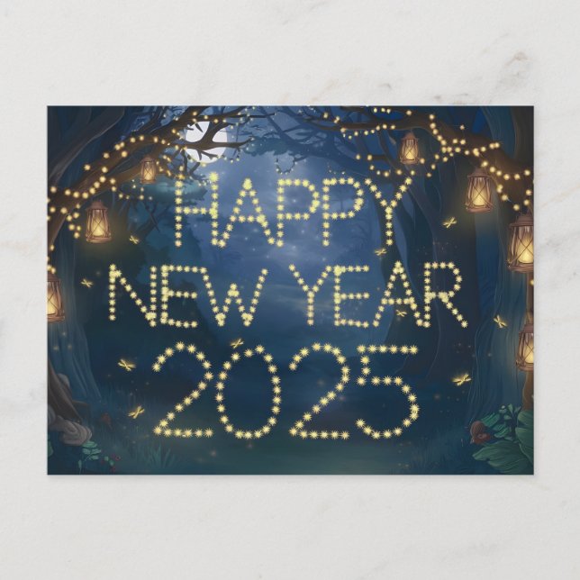 Happy New Year 2025 Enchanted Forest Holiday Postcard (Front)