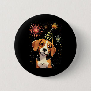 Happy New Year 2025 Eve Firework Dog Funny Beagle 6 Cm Round Badge