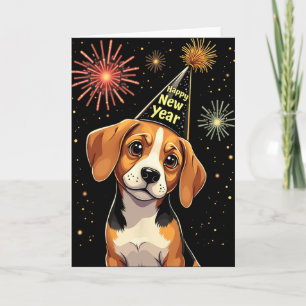 Happy New Year 2025 Eve Firework Dog Funny Beagle Card