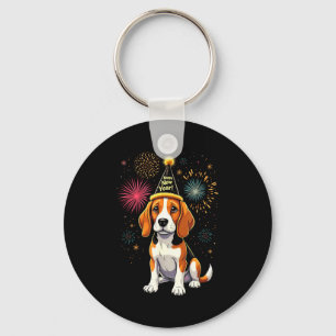 Happy New Year 2025 Eve Firework Dog Funny Beagle Key Ring