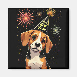 Happy New Year 2025 Eve Firework Dog Funny Beagle  Magnet