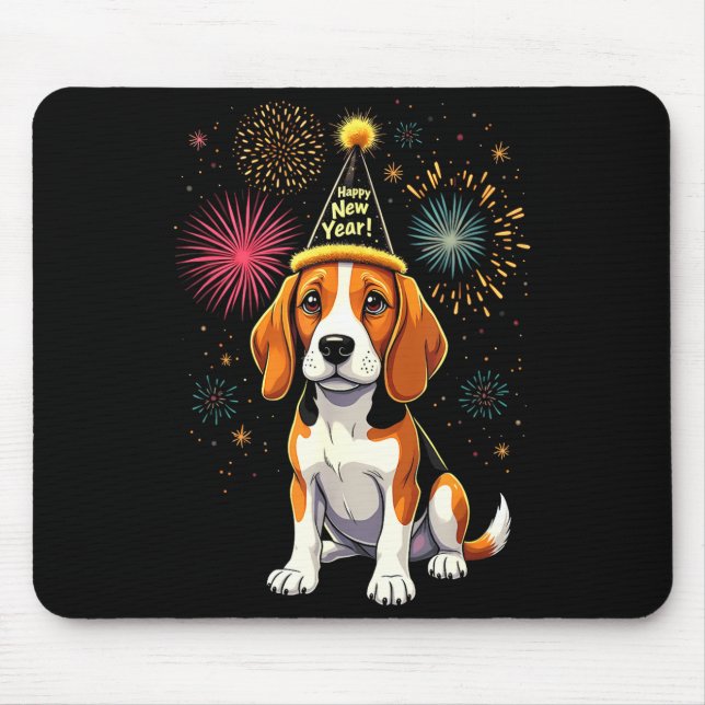 Happy New Year 2025 Eve Firework Dog Funny Beagle  Mouse Mat (Front)