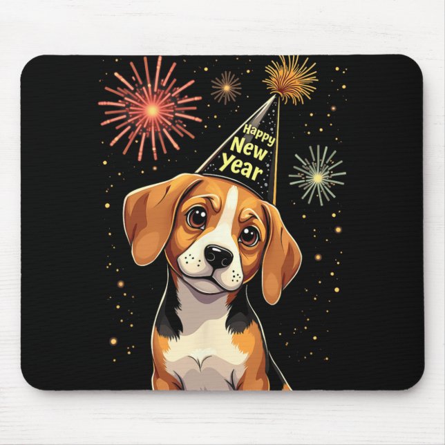 Happy New Year 2025 Eve Firework Dog Funny Beagle  Mouse Mat (Front)