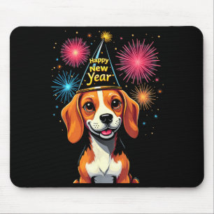 Happy New Year 2025 Eve Firework Dog Funny Beagle  Mouse Mat