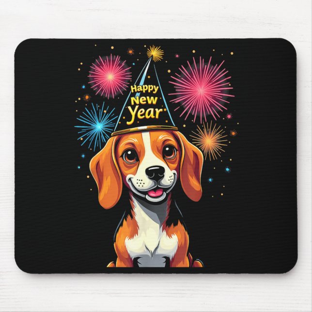 Happy New Year 2025 Eve Firework Dog Funny Beagle  Mouse Mat (Front)