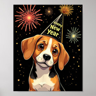 Happy New Year 2025 Eve Firework Dog Funny Beagle  Poster