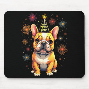 Happy New Year 2025 Eve Firework Dog Funny French  Mouse Mat